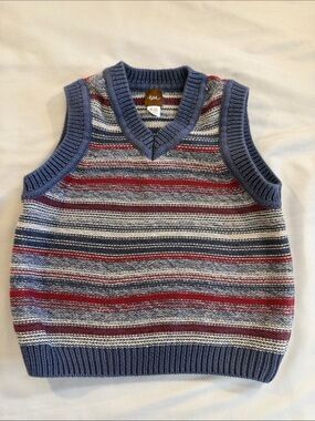 Tea Collection Blue, Red & Gray Striped Knit Sweater Vest